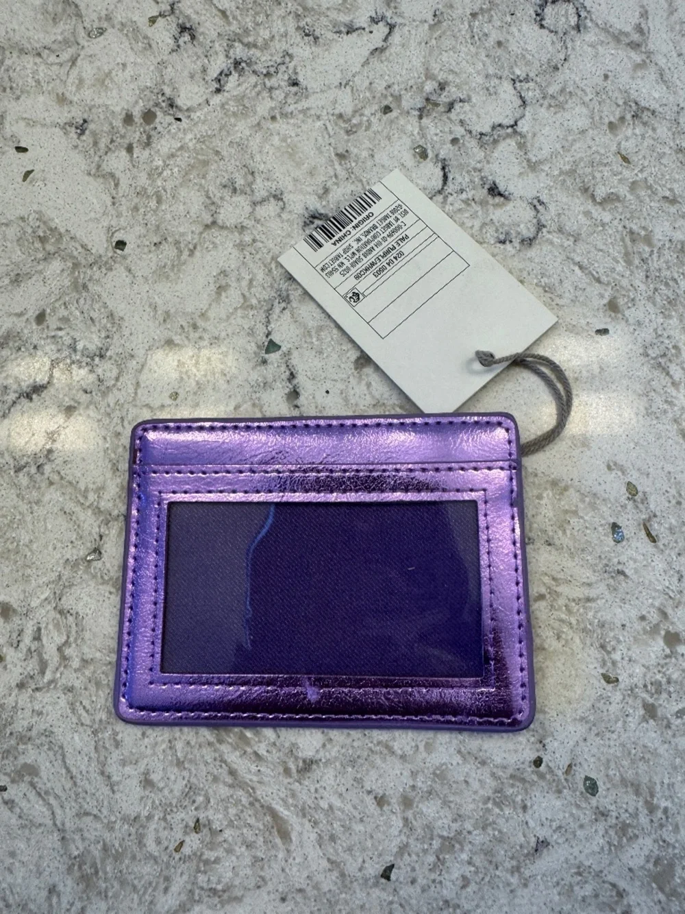Target brand metallic purple faux leather card holder with clear id window